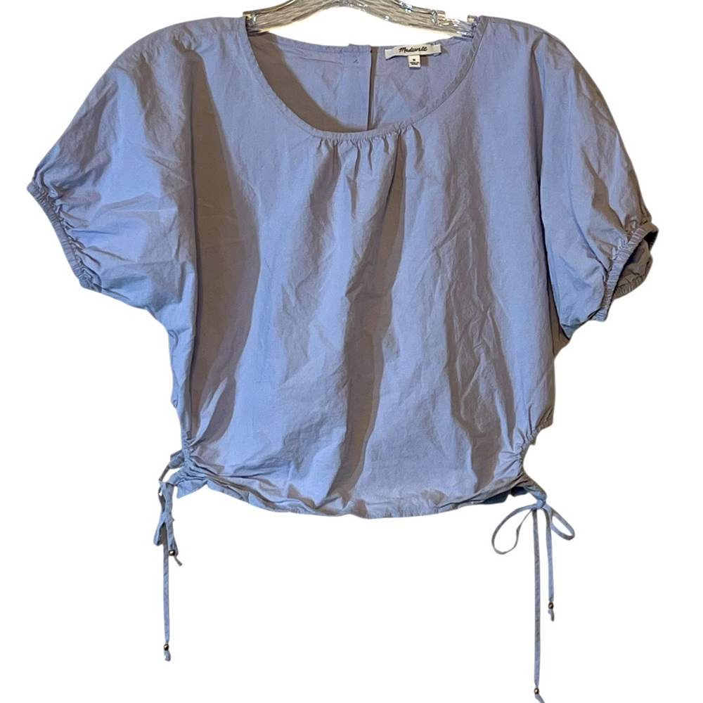 Madewell 100% Cotton Poplin Blue Crop Top with Side Cut Outs Sz M EUC Summer